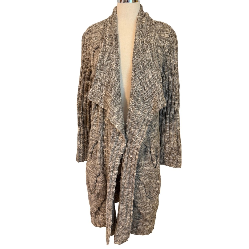 Eileen Fisher Marled Chunky Knit Duster Cardigan Size MD Draped Shawl Collar